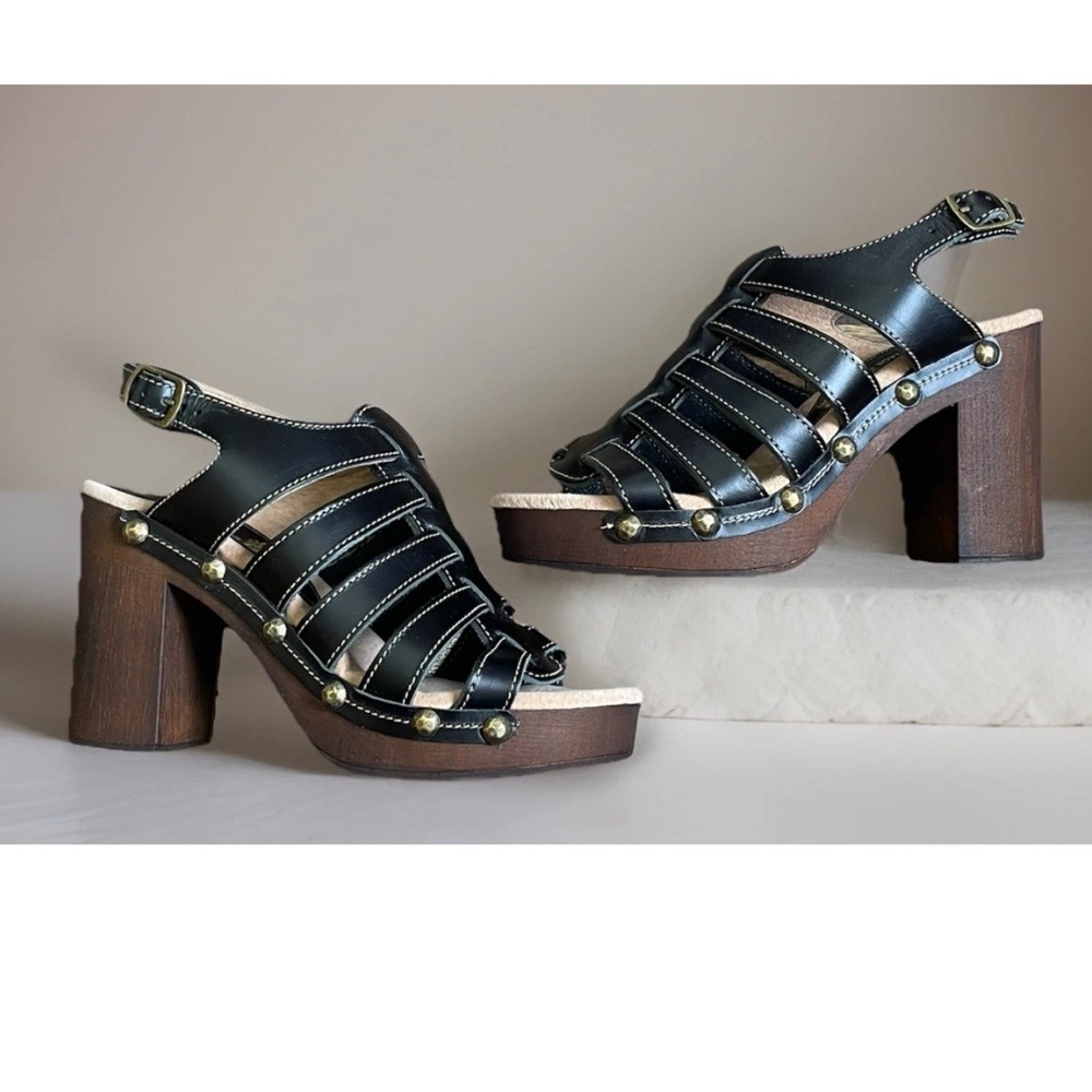 Californians Vintage Cassidy Sandals  Women's 10 Leather Block Heel Black